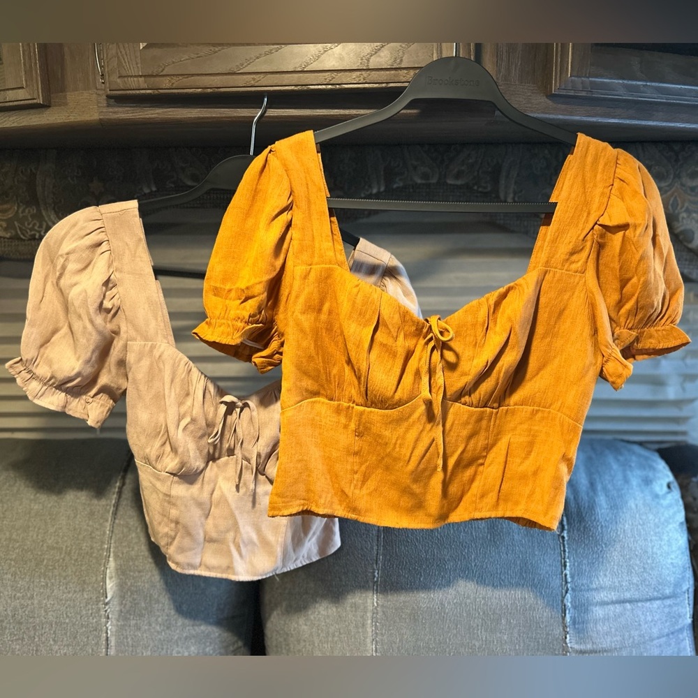 Haute Monde Orange and Beige/light pink Puff Sleeve Blouses